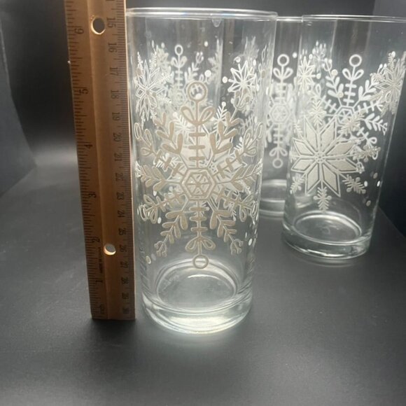 Set Of 4 Royal Norfolk Winter Glitter Snowflake 16 Oz Glass Tumblers Christmas - Picture 4 of 6